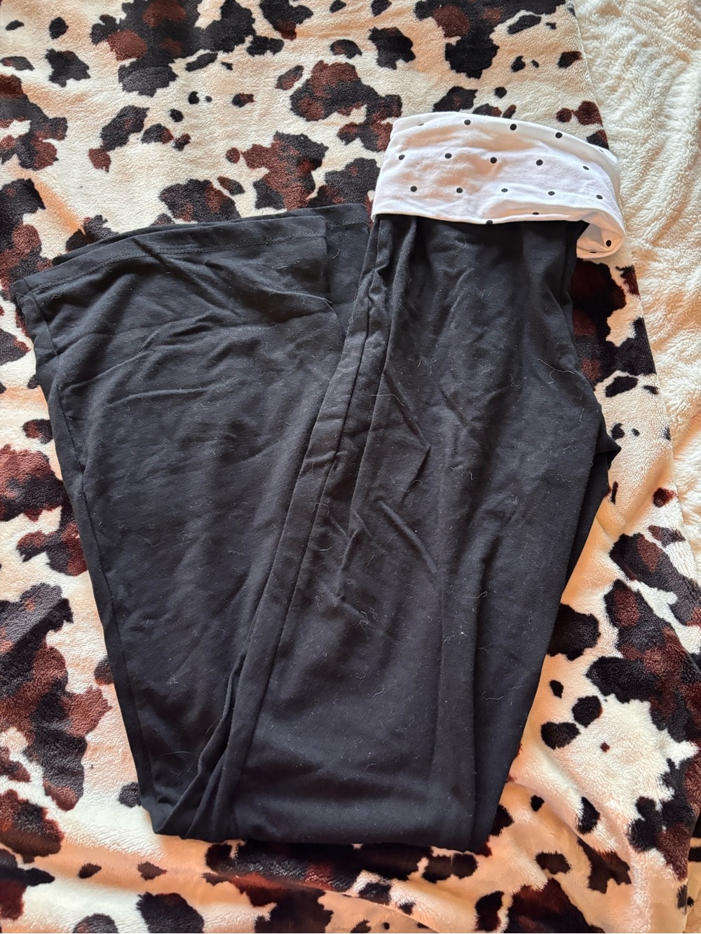 Marshalls Black flare foldover leggings with White Polka Dot Waistband
